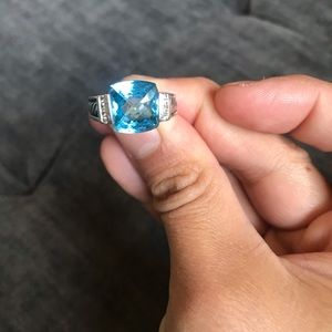 David Yurman Blue Topaz Art Deco Size 6 Ring